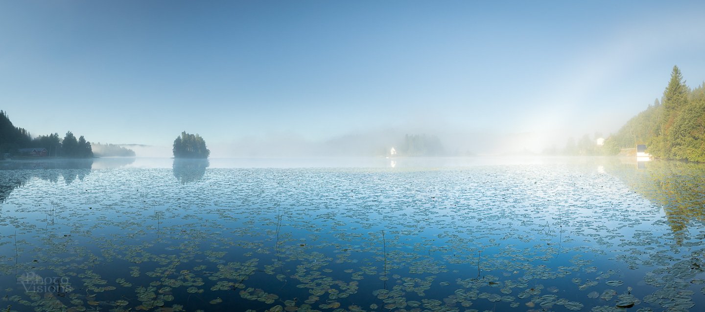 norway,panorama,panoramic,lakeside,lake,rainbow,morning,fog,, Adrian Szatewicz