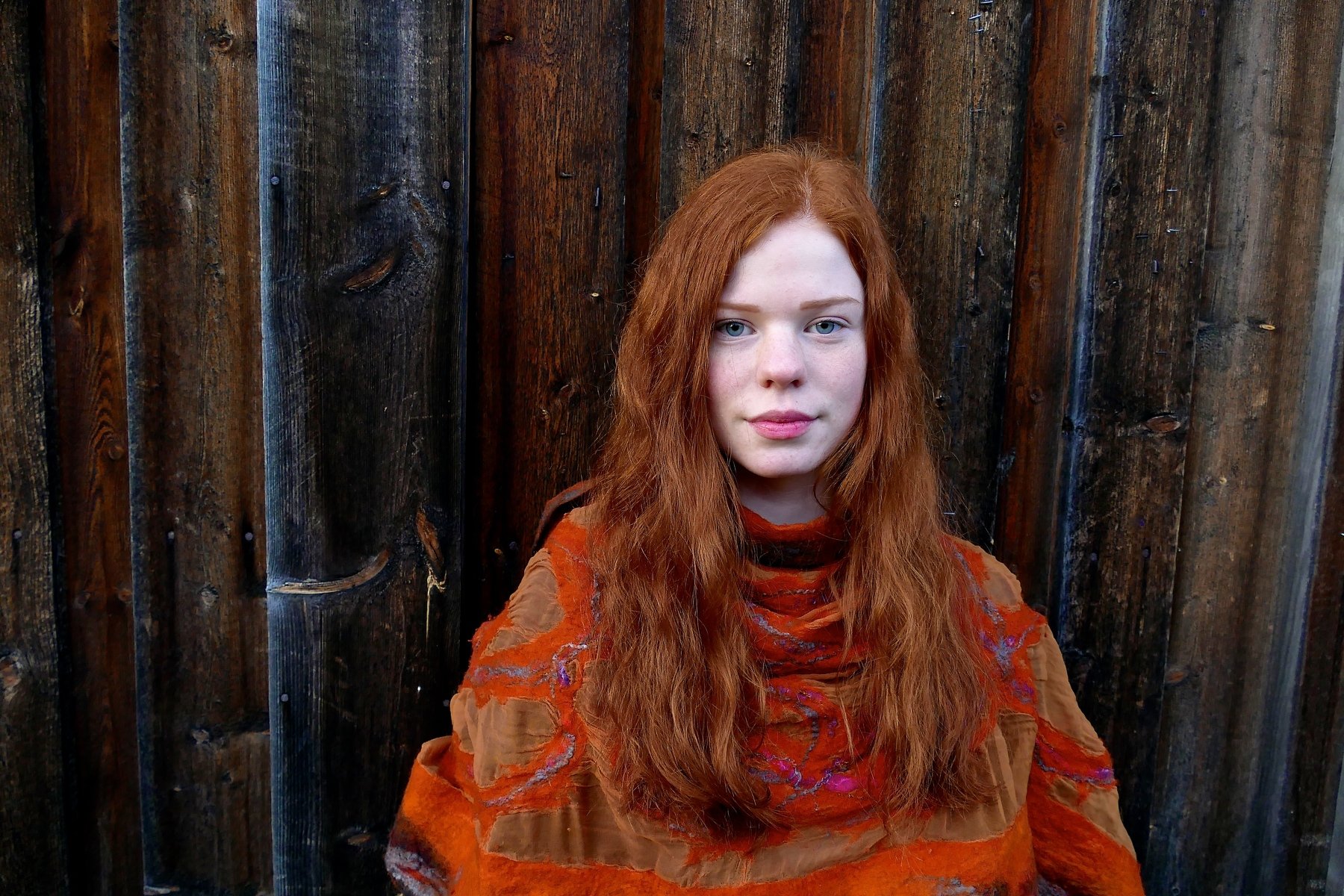 portrait, people, young, orange, colors, hair, wood, woman, , Svetlana Povarova Ree