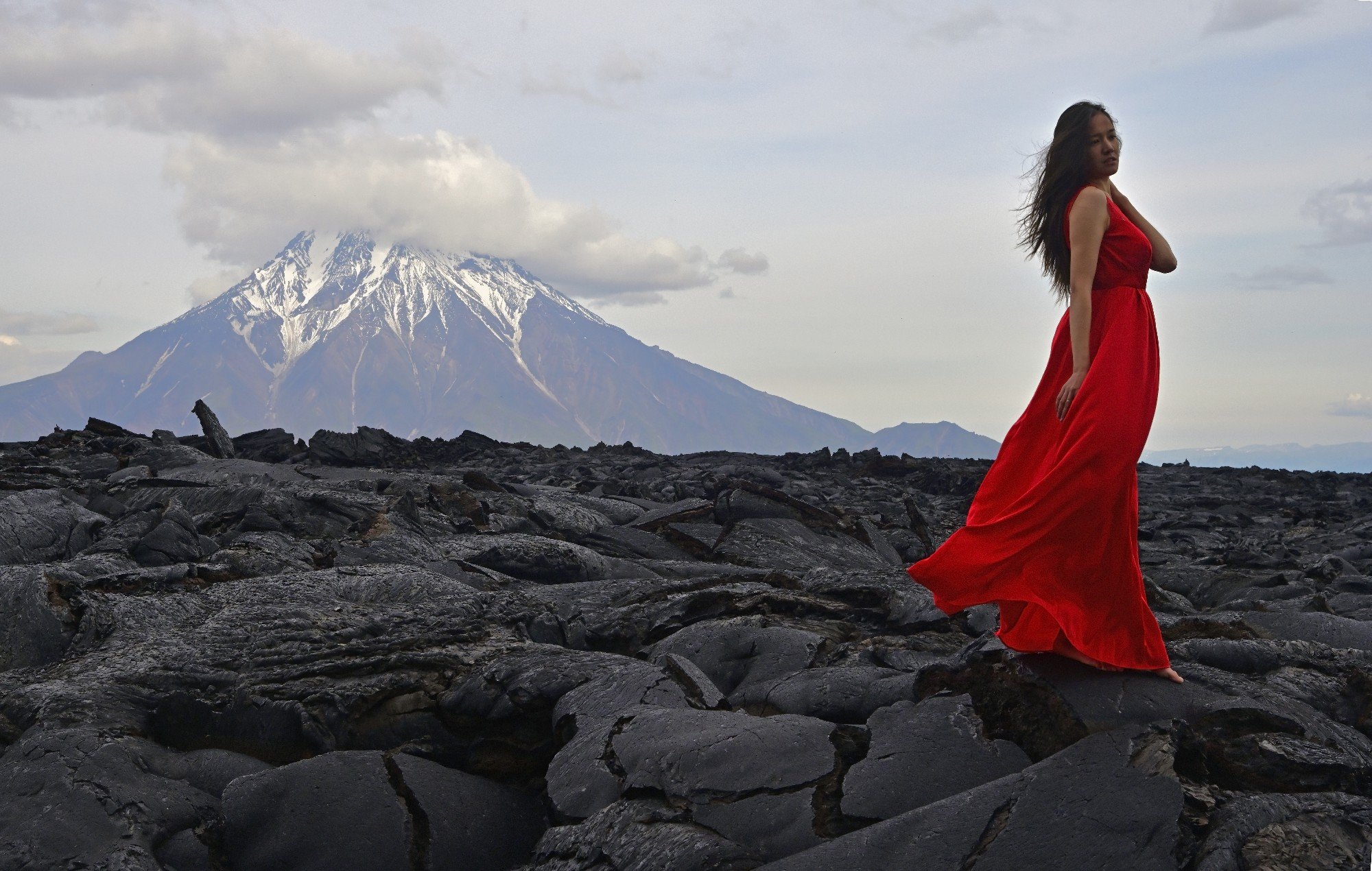 камчатка, девушка, вулкан, лава, фото, красный, Karasev Pavel