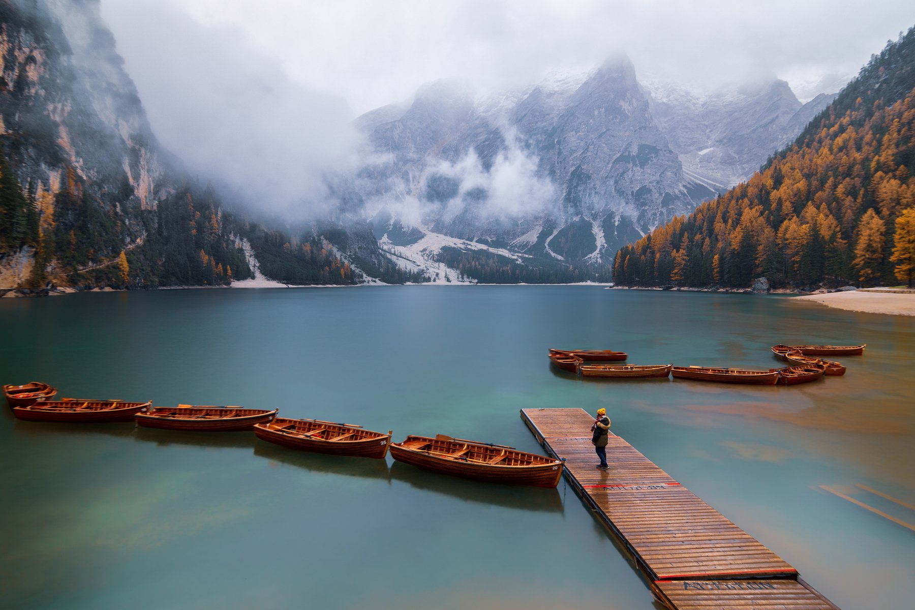 dolomites, lago di braies, autumn, landscape, boats, scenery, Adrian Stanica