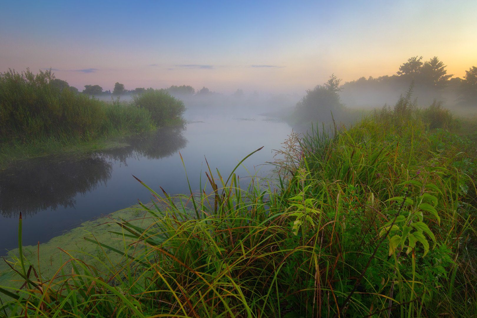 туман, река, волчья, утро, пейзаж, Виктор Тулбанов