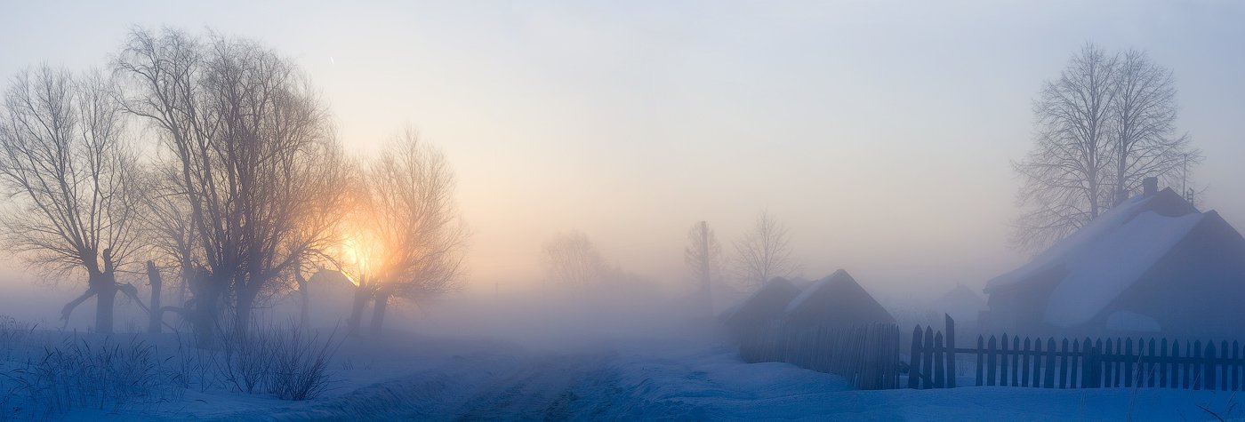 утро, туман, деревня, март, Дмитрий Алексеев