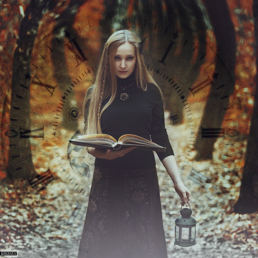 forest, witch, lantern, book, Колбая Александр