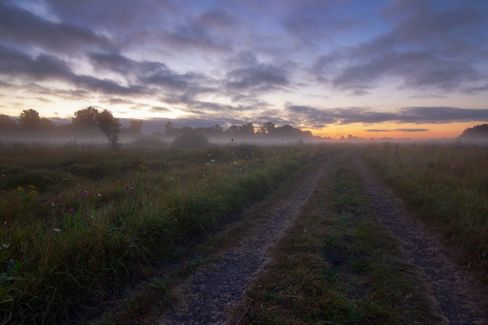 рассвет, утро, туман, дорога, пейзаж, лето, dawn, morning, fog, road, landscape, summer, Виктор Тулбанов