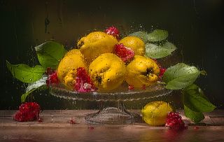 Фруктовый натюрморт за мокрым стеклом