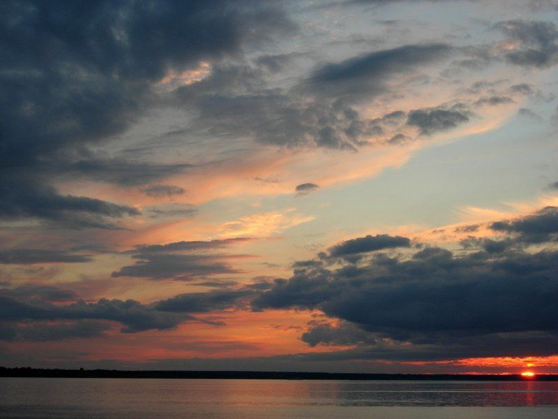 закат, солнце, река, небо, облака ***photo preview