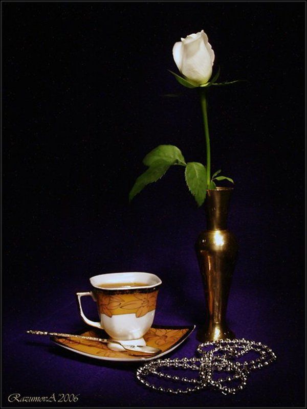 Натюрморт, световая кисть, чай, роза Вечерний чайphoto preview