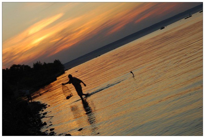 рыбак, вода, закат, похищение похищениеphoto preview