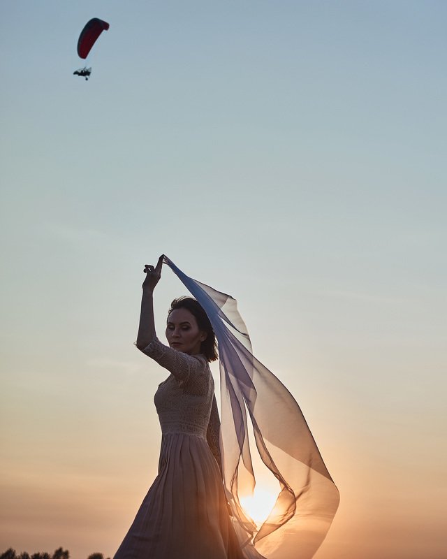 девушка, параплан, небо, лето, цвет парапланphoto preview