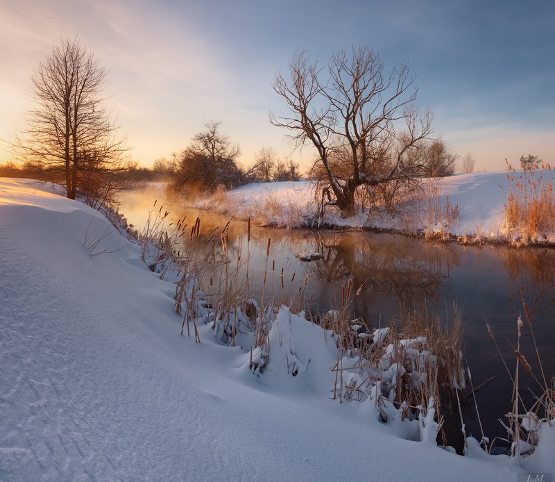 зима, утро, снег, мороз, пейзаж, речка, рассвет, морозное утро, winter, landscape, small, river, cold, colors, dawn, sunrise, frozen, snow, frost, trees ***photo preview
