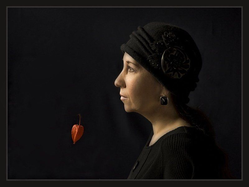 женский, портрет Профиль и физалис.photo preview