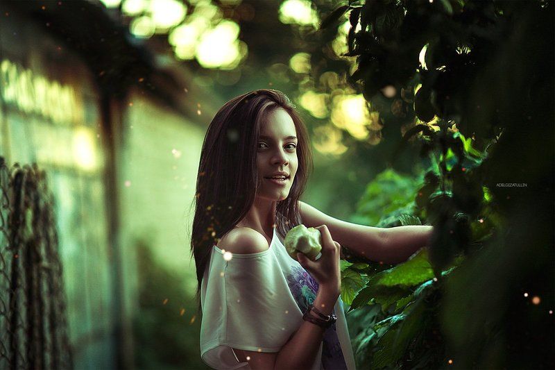Green, Retouch, Девушка, Зеленое, Красивая, Портрет, Цвета, Цветокор, Яблоко GREENphoto preview