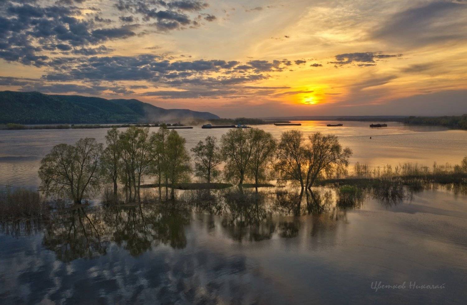 закат, волга, Николай Цветков