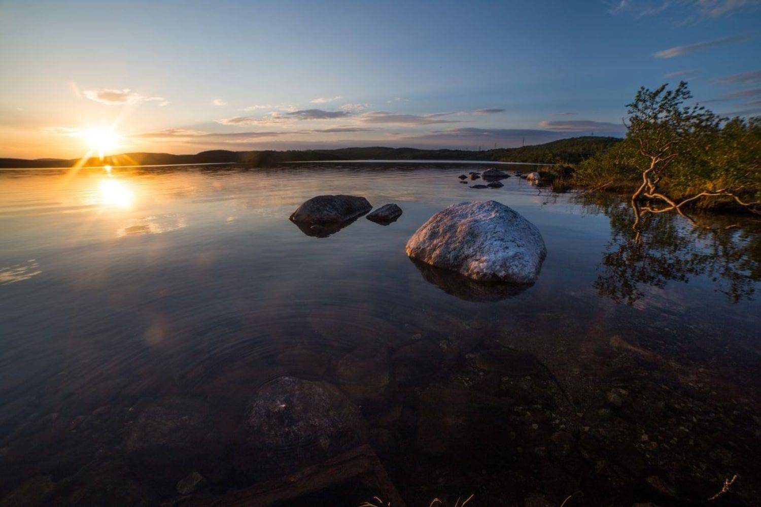 пейзаж, солнце, север, озеро, отражение, деревья, ночь, тепло, Алёна Салтыкова