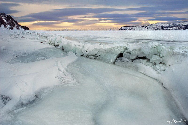 пейзаж, магадан, охотское, море, зима, лёд \