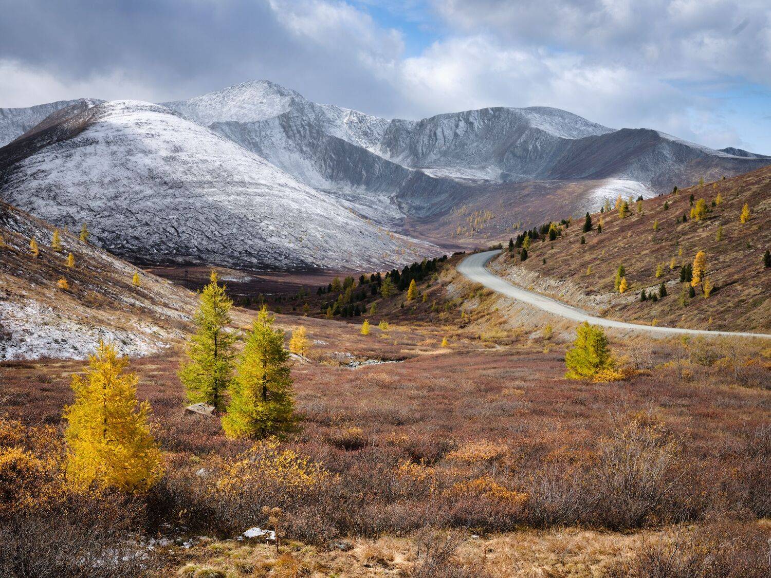 снег, осень, горы, саяны, Константин Леонтьев