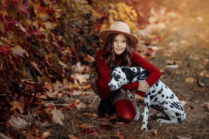 детское фото, далматинец, осень, дети, baby photo, dalmatian, autumn, children photo preview