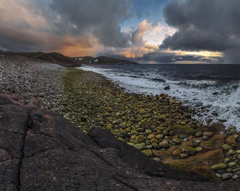 баренцево море, берег, закат, кольский п-ов, море, небо, ночь, облака, панорама, пейзаж, природа, путешествие, рассвет, север, туризм ***photo preview