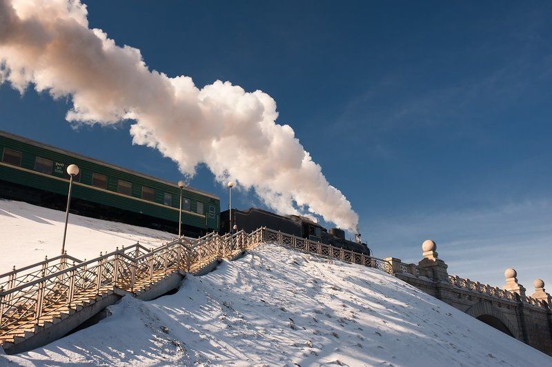 Железная дорога, МКЖД, Паровоз, Поезд, Рельсы, РЖД, Эр 774-38 Свет, тень, диагональ…photo preview