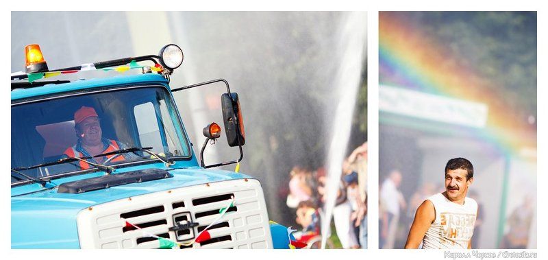 водовоз, радуга, день города, день москвы, зеленоград, вода, поливалка, фонтан, брызги Водовоз и радугаphoto preview