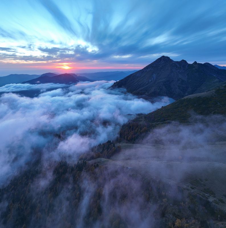 россия, закат, вечер, осень, октябрь, горы, горный хребет, тучи, пик, аибга Аибгаphoto preview