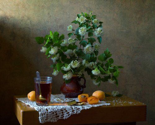 Со стаканом чая и абрикосами