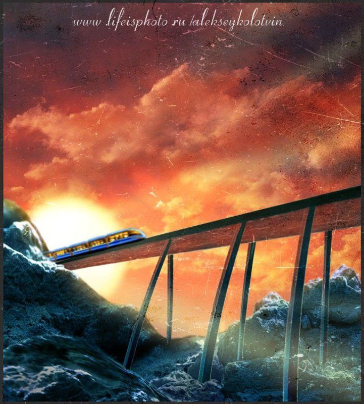 пейзаж, рисунок, поезд, landscape, figure, train рассветный экспресphoto preview