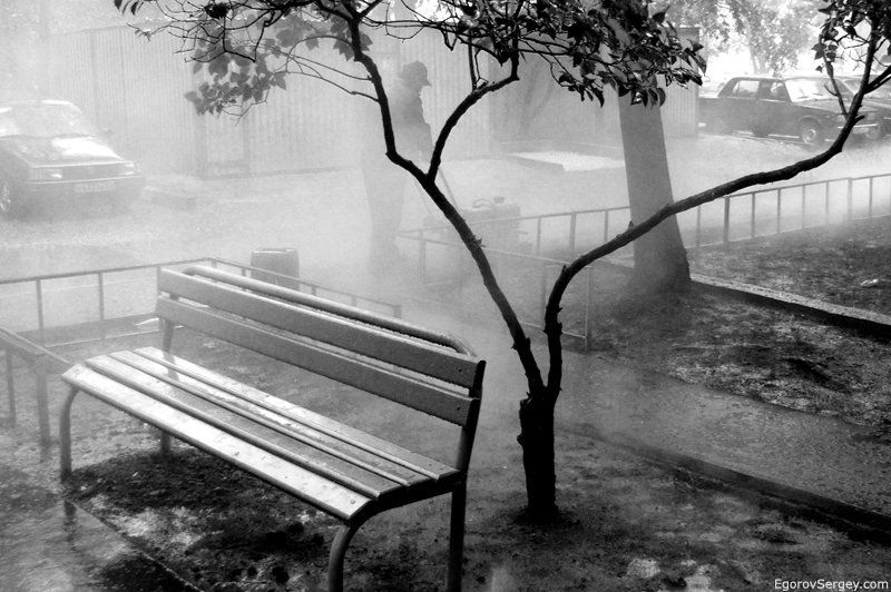 дождь, скамейка, цифра photo preview