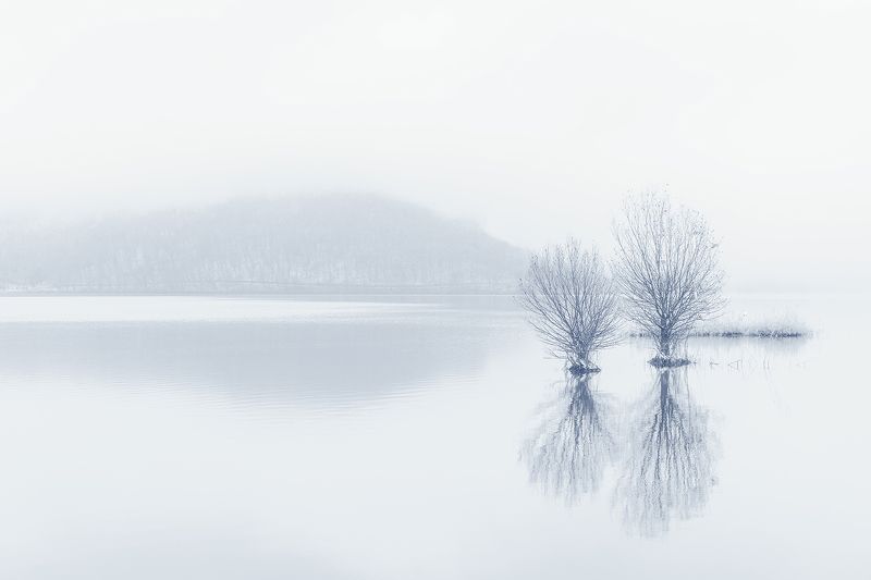 озеро, зима, туман, отражения, lake, winter, fog photo preview