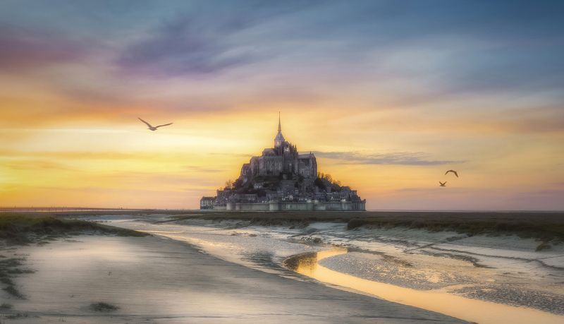 нормандия. мон-сан-мишель, вечер, mont-saint-michel Вечером близ Мон-Сан-Мишельphoto preview