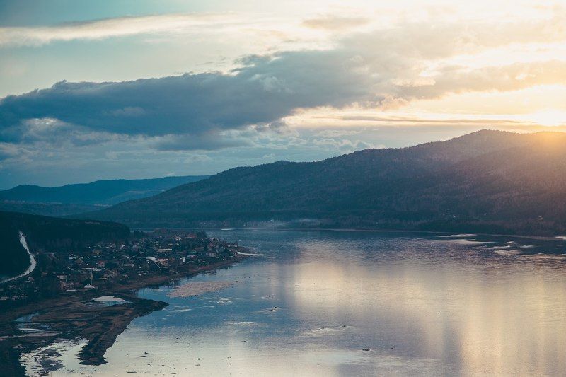 Город, Дивногорск, Енисей, Закат, Красноярск, Овсянка, Россия На закатеphoto preview