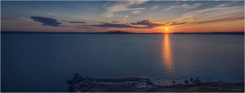 Азовское море, Берег, Город, Закат, Камни, Крым, Море, Небо, Панорама, Черное море ...Керченский Закат...photo preview