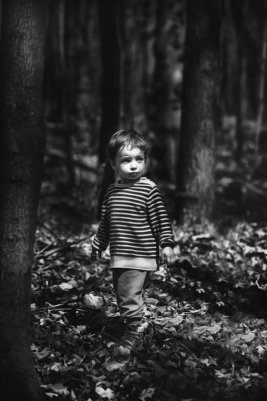 Лес, Портрет, Ребенок, Чб В лесуphoto preview