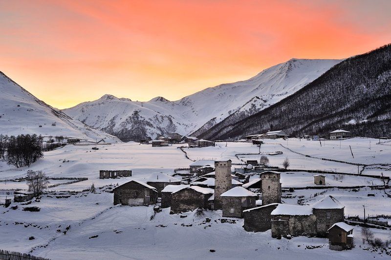 зима, рассвет, утро, Грузия, Сванетия, Ушгули ***photo preview