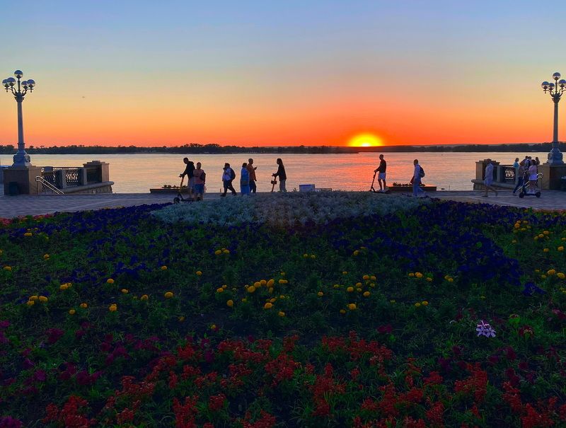 Волга, Самара, закат, набережная, город  Закат на Волге photo preview