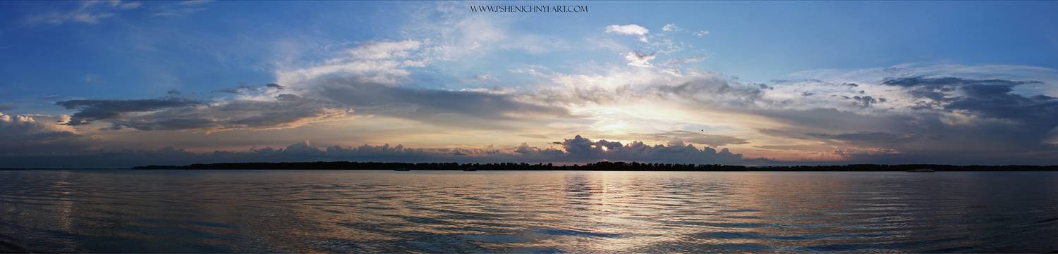 закат, небо, облака, отражение, пейзаж, горизонт, июнь, волга, Пшеничный Андрей