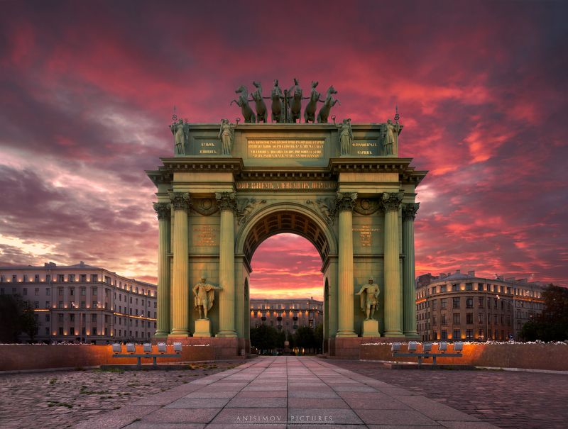 санкт-петербург, архитектура, закат, niko Нарвские триумфальные ворота.photo preview