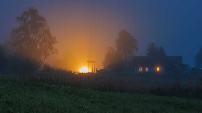 Вологодчина, Девятины, Деревеня, Дорога, Туман Дом у дорогиphoto preview