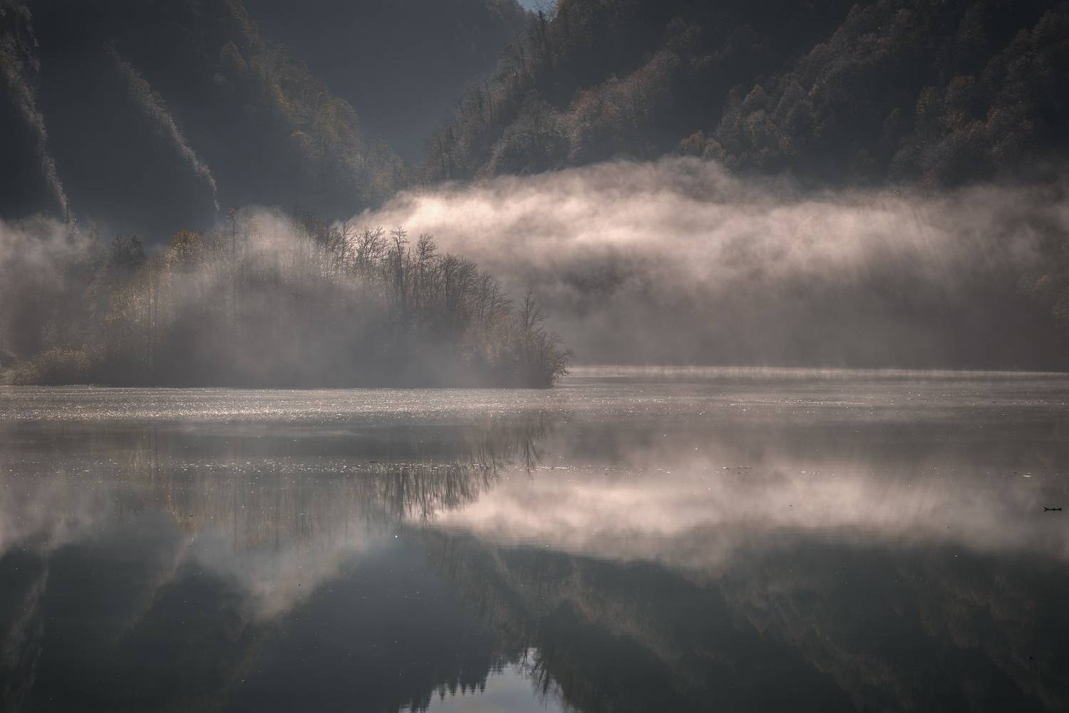 lajanuri, river, valley, reservoir, fog, mist, mountain, autumn, clouds, nature, landscape, scenery, travel, outdoors, georgia, svaneti, racha, sakartvelo, chizh, Чиж Андрей