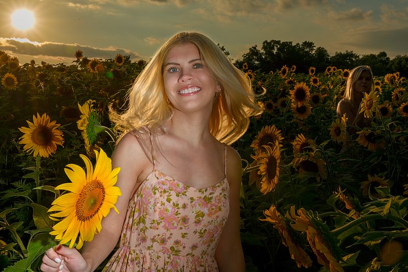 sunflowers, women, girls, lighting, natural, flash, summer, portrait Sunflowersphoto preview