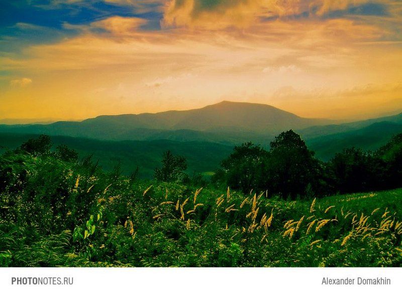 пейзаж, горы, кубань, кавказ, путешествия, лето, закат, вечер, photonotes.ru Вечерняя дрёмаphoto preview