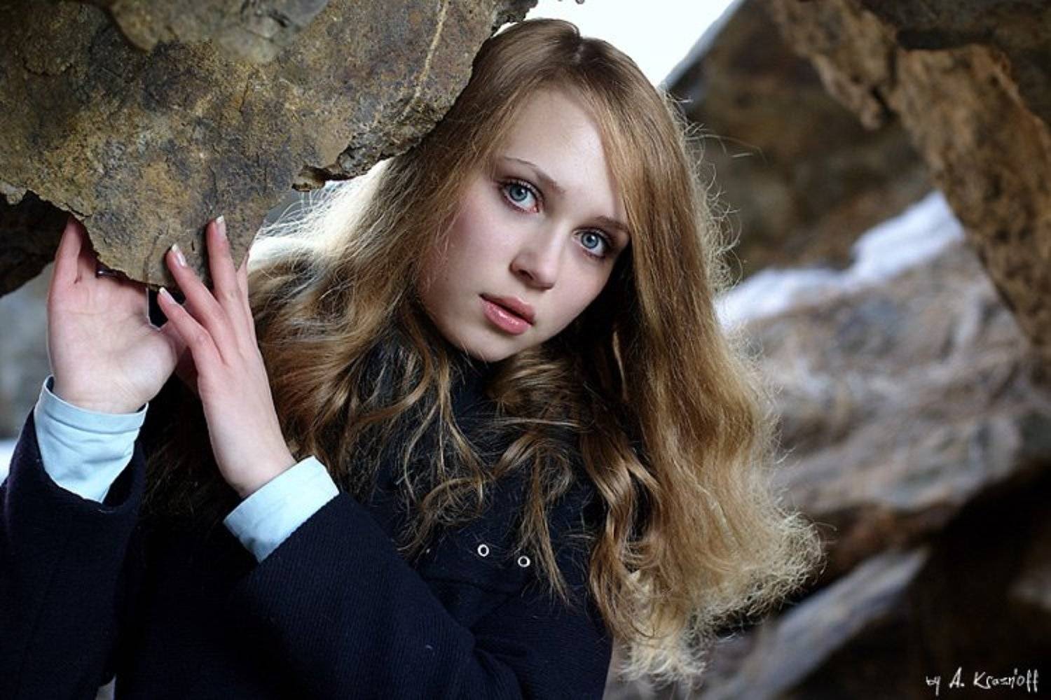 девушка, портрет, скалы, взгляд, A.Krasnoff