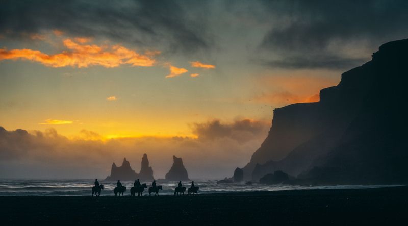 vik, iceland, explore, black sand beach, horse, horse riding, colors, sunset, sun, sea, horses, beauty, nature, explore, epic, Vikphoto preview