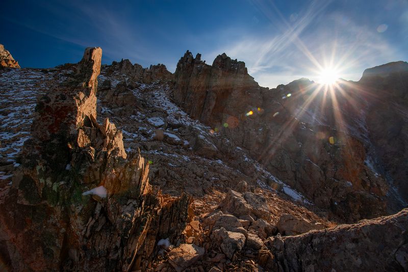 казахстан, каратау, горы, лучи, скалы, солнце, закат Закат Каратауphoto preview