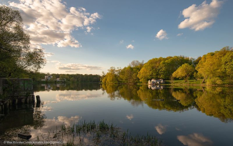 весна, кузьминки, парк, москва, россия, зеркало, озеро, пруд, паром, пристань, переправа, небо, солнечно, облако Весеннее зеркалоphoto preview