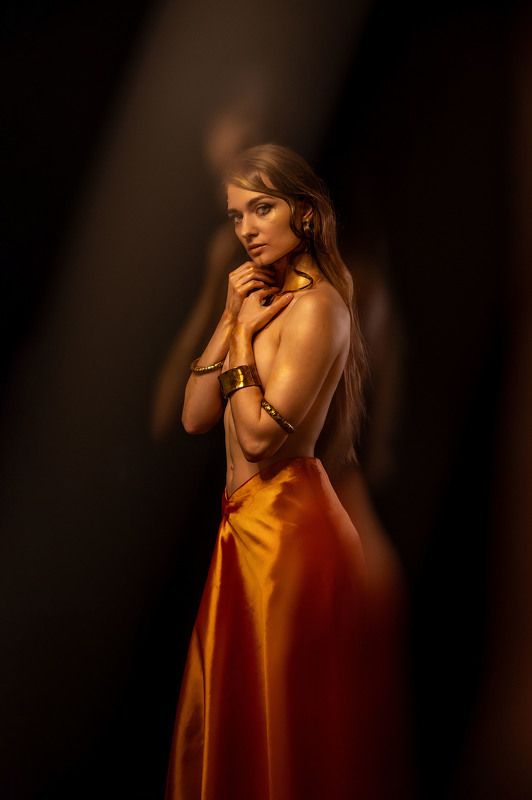 девушка, золото, оранжевый, размытие photo preview