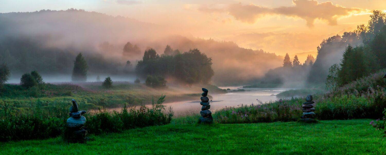 Foggy river's evening. Автор: Yuri Ovchinnikov , Yuri Ovchinnikov