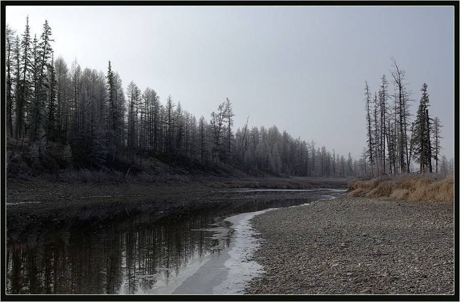 река, тайга, предзимье, Солодухин Виктор