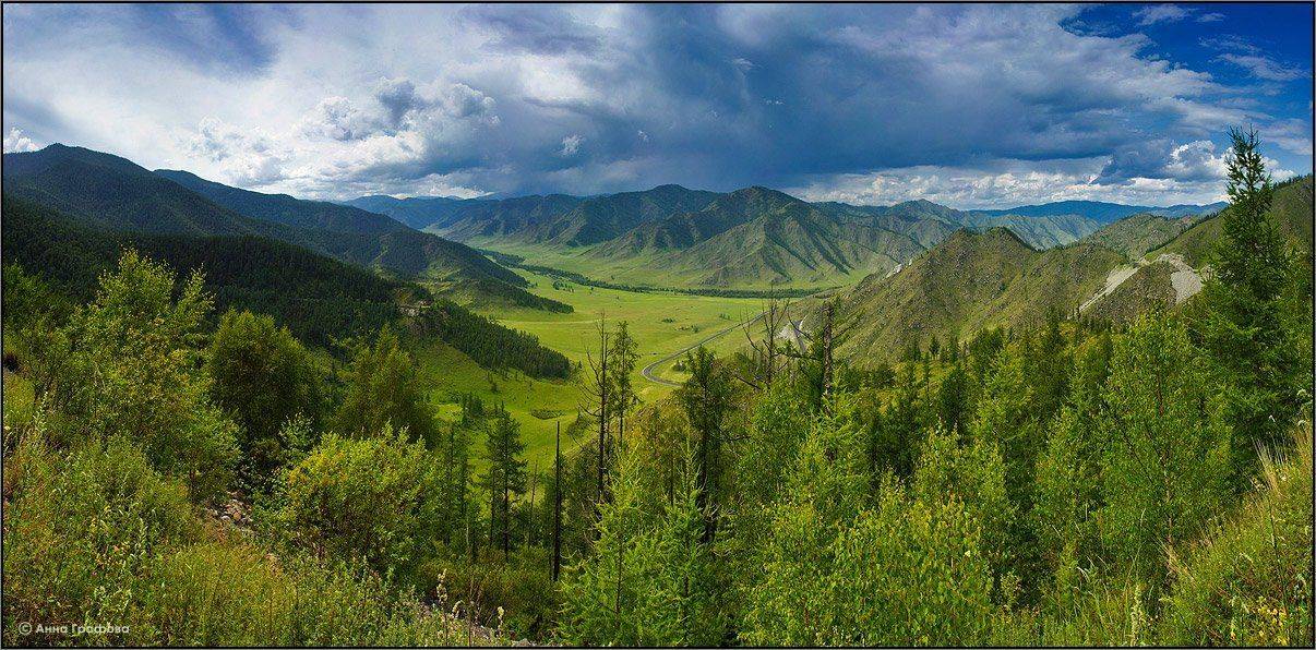 Панорама с перевала Чике-Таман. Автор: Аня Графова алтай, горы, горный алтай, перевал, чике-таман, чуйский тракт, аня графова, Аня Графова