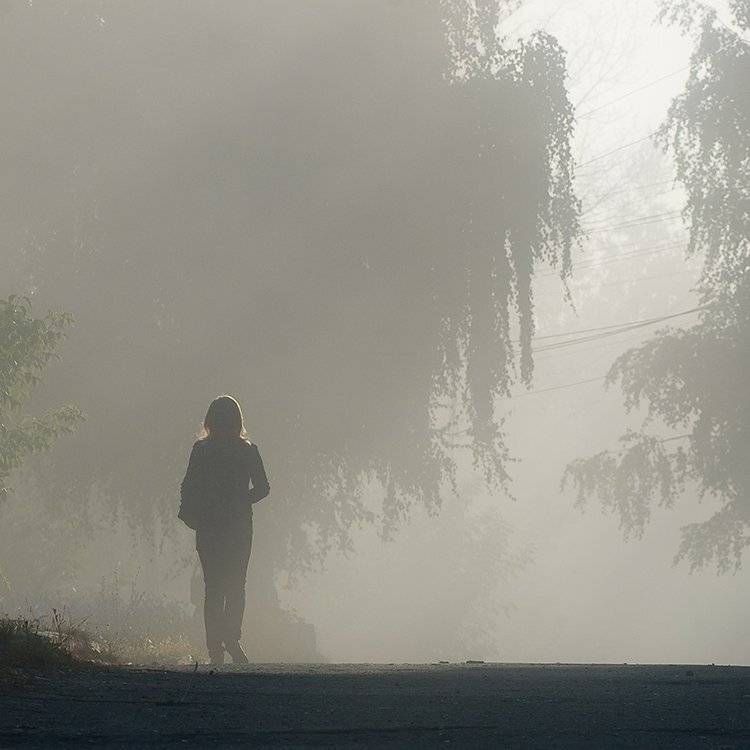 осень, туман, рассвет, девушка, Андрей Алексеев
